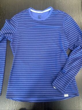 Patagonia Navy and Cobalt Blue/Mauve Striped Long Sleeve Base Layer